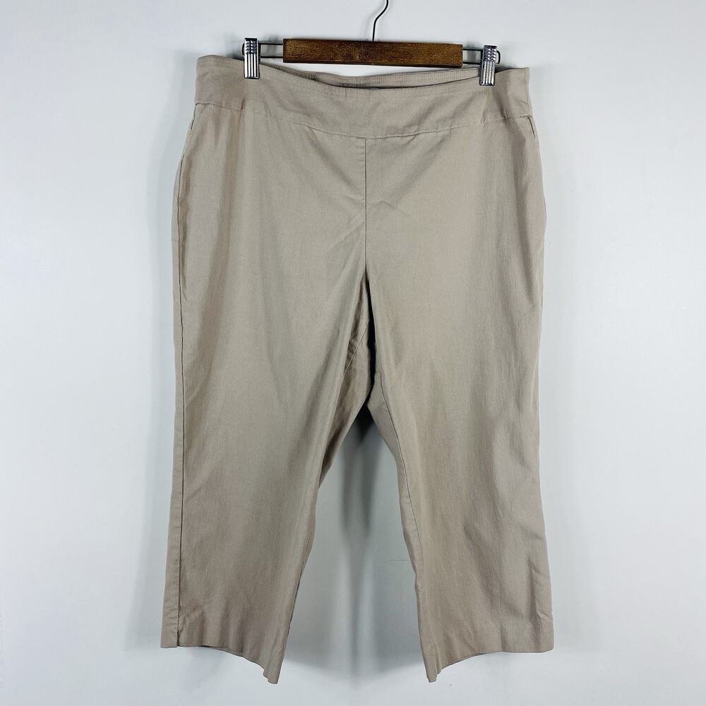 Dana Buchman Crop Pants Large Tan Pull On Stretch Casual
